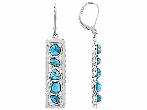 Turquoise 5x3mm and 5mm Rhodium Over Sterling Silver Earrings