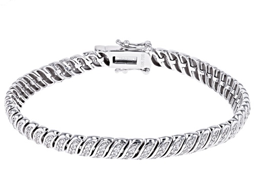 1.73ctw Round White Zircon Rhodium Over Sterling Silver Bracelet - Size 7.25