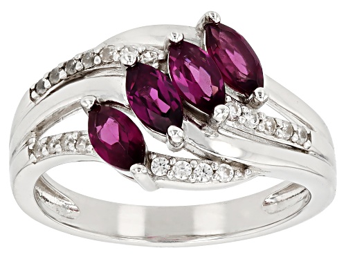 Photo of Rhodolite Garnet Marquise 6x3mm and White Zircon Rhodium Over Sterling Silver Ring 1.30ctw - Size 7