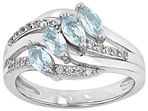 Sky Blue Topaz Marquise 6x3mm with White Zircon Rhodium Over Sterling Silver Ring 1.10ctw - Size 7
