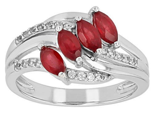 Mahaleo(R) Ruby Marquise 6x3mm with White Zircon Rhodium Over Sterling Silver 1.30ctw - Size 8