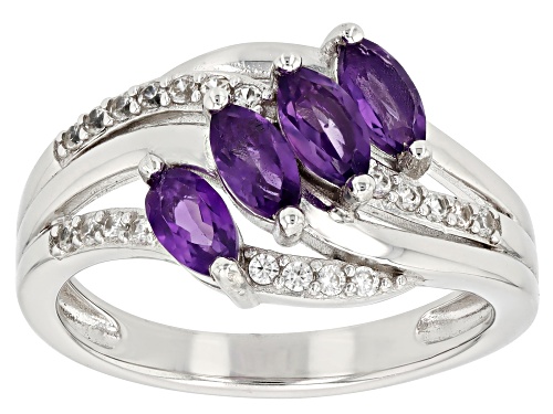 Photo of African Amethyst Marquise 6x3mm and White Zircon Rhodium Over Sterling Silver Ring 1.06ctw - Size 8