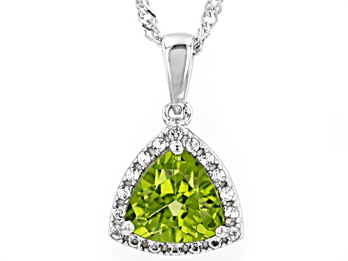 Peridot Trillion 8mm with White Topaz Rhodium Over Sterling Silver Pendant with Chain 1.72ctw