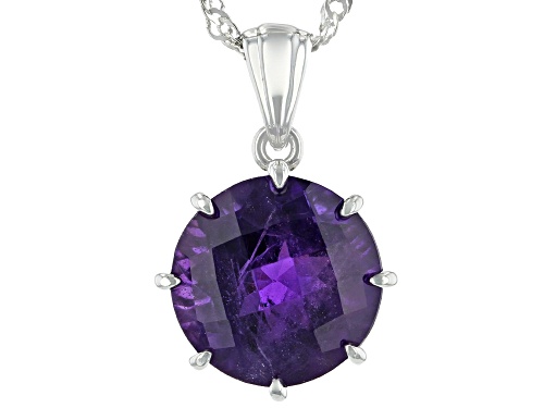 6.69ct Round African Amethyst Rhodium Over Silver Pendant With Chain