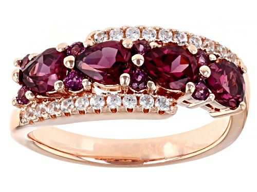 1.54ctw Raspberry Color Rhodolite and 0.26ctw White Zircon 18K Rose Gold Over Sterling Silver Ring - Size 7