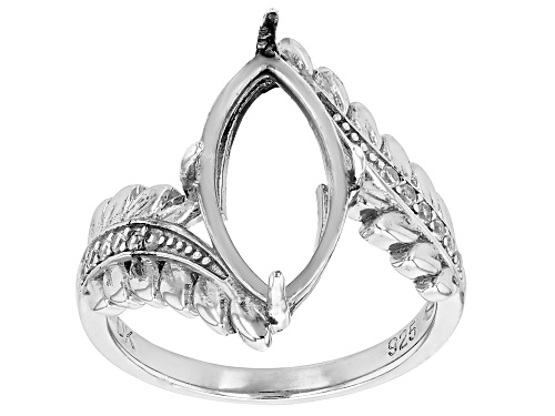 Semi-Mount Marquise 16x8mm Rhodium Over Sterling Silver Ring with White Zircon Accent 0.09ctw - Size 7