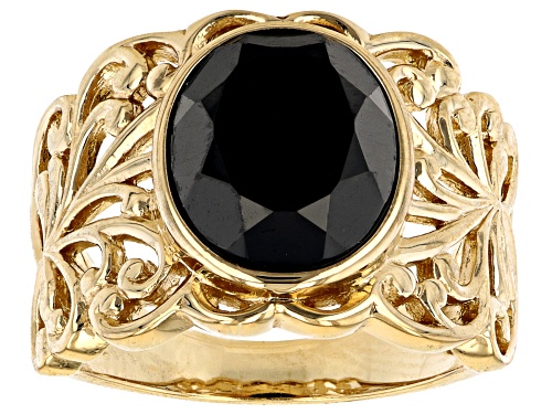 Photo of 4.17ct Oval Black Spinel 18k Yellow Gold Over Sterling Silver Solitaire Ring - Size 8