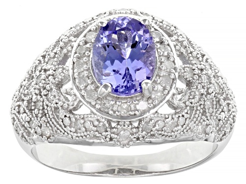 Photo of 0.96ctw Tanzanite And 0.31ctw White Diamond Rhodium Over Sterling Silver Ring - Size 9