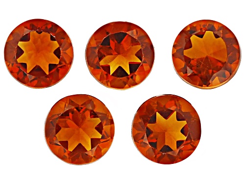 Orange Madeira Citrine 5mm Round Faceted Cut Gemstones Set of 5 2Ctw
