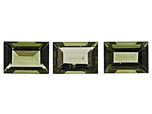 Green Moldavite 7X5mm Baguette Faceted Cut Gemstones Set of 3 2.50Ctw
