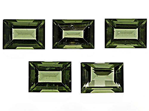 Photo of Green Moldavite 7X5mm Baguette Faceted Cut Gemstones Set of 5 4.50Ctw