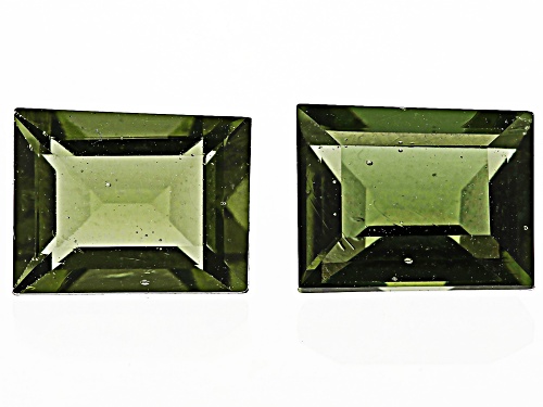 Green Moldavite 9X7mm Baguette Faceted Cut Gemstones Matched Pair 4.00Ctw