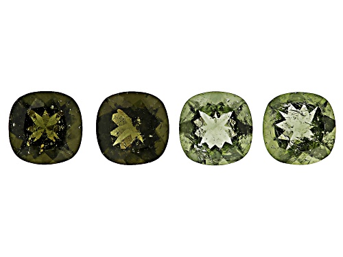 Photo of Green Moldavite 7mm Cushion Faceted Cut Gemstones Set of 4 4.00Ctw