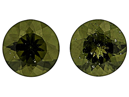 Green Moldavite 7mm Round Faceted Cut Gemstones Matched Pair 2.00Ctw