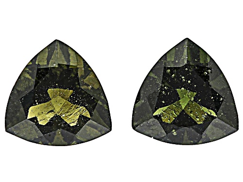 Green Moldavite 10mm Trillion Faceted Cut Gemstones Matched Pair 4.75Ctw