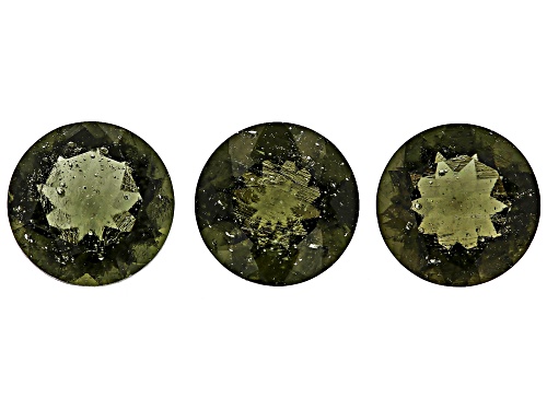 Green Moldavite 8mm Round Faceted Cut Gemstones Set Of 3 4.00Ctw
