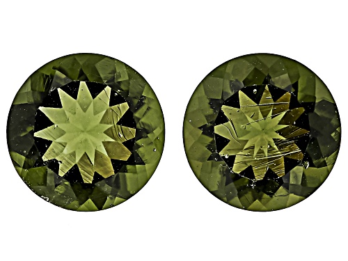 Green Moldavite 8mm Round Faceted Cut Gemstones Matched Pair 2.50Ctw