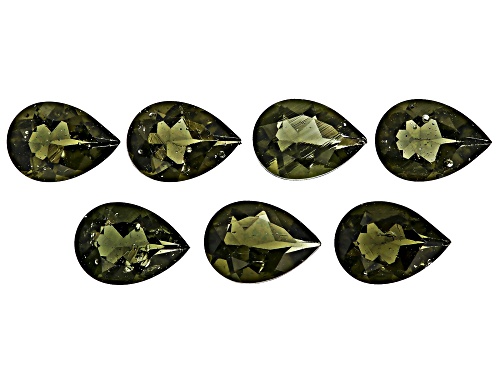 Green Moldavite 7X5mm Pear Faceted Cut Gemstones Set Of 7 3.50Ctw