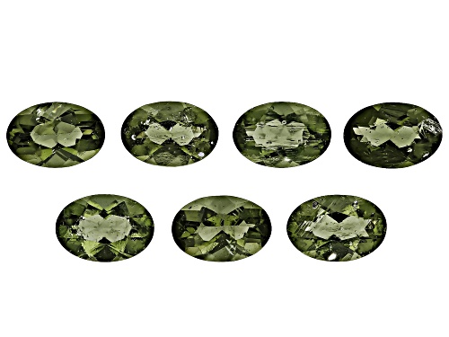 Green Moldavite 6X4mm Oval Faceted Cut Gemstones Set Of 7 2.25Ctw