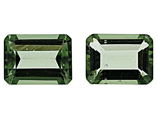 Green Moldavite 8X6mm Emerald Cut Faceted Gemstones Matched Pair 2.00Ctw