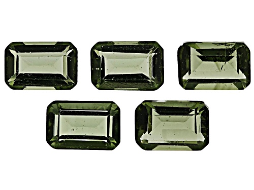 Green Moldavite 6X4mm Emerald Cut Faceted Gemstones Set Of 5 2.50Ctw