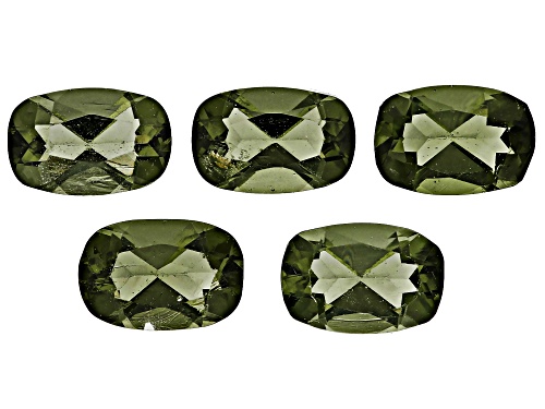 Green Moldavite 6X4mm Cushion Faceted Cut Gemstones Set Of 5 1.80Ctw