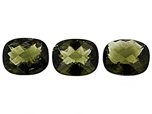 Green Moldavite 10X8mm Cushion Checkerboard Cut Gemstones Set Of 3 6.50Ctw