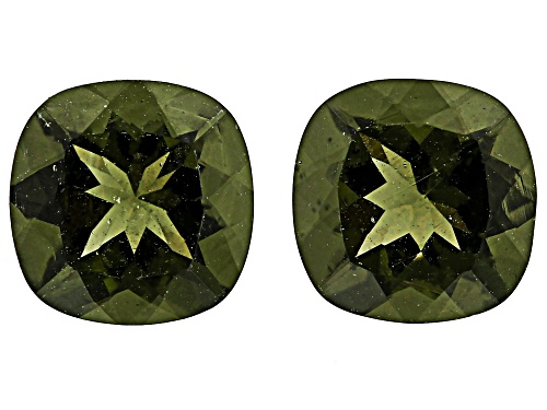 Green Moldavite 7mm Cushion Faceted Cut Gemstones Matched Pair 2.00Ctw