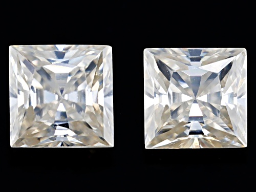 White Moissanite 4mm Square Princess Cut Gemstones Matched Pair 0.74Ct DEW