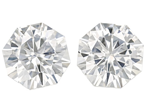 White Moissanite 5mm Round Fancy Cut Gemstones Matched Pair 1ctw DEW