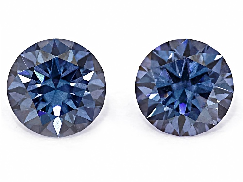 Photo of Blue Moissanite 5.50mm Round Brilliant Cut Gemstones Matched Pair 1.20Ctw DEW