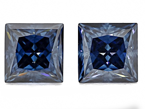 Blue Moissanite 5.50mm Square Princess Cut Gemstones Matched Pair 1.80Ctw DEW