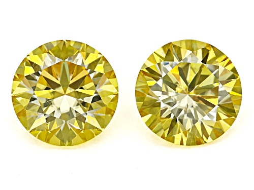 Yellow Moissanite 6mm Round Brilliant Cut Gemstones Matched Pair 1.60Ctw DEW