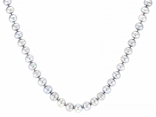 Photo of Platinum Cultured Freshwater Pearl 12mm Rhodium Over Sterling Silver Strand Necklace 20" - Size 20