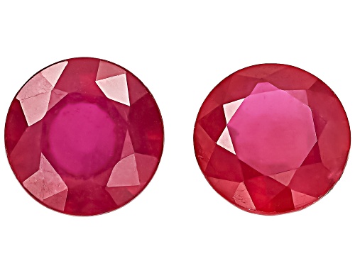 Photo of Red Mahaleo Ruby 10mm Round Faceted Cut Gemstones Matched Pair 10.00Ctw