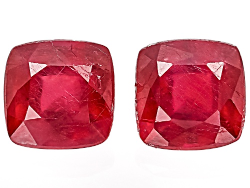 Photo of Red Mahaleo Ruby 9mm Cushion Faceted Cut Gemstones Matched Pair 9.00Ctw