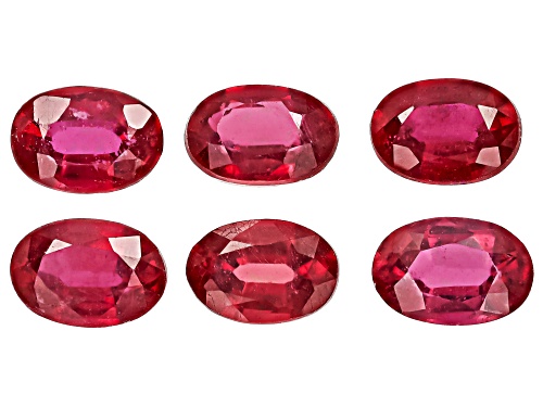 Photo of Red Mahaleo Ruby 6X4mm Oval Faceted Cut Gemstones Set Of 6 3.50Ctw