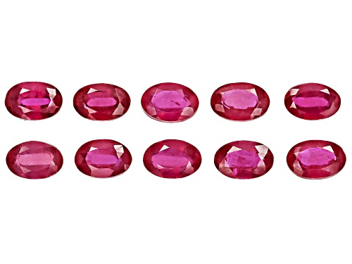 Photo of Red Mahaleo Ruby 6X4mm Oval Faceted Cut Gemstones Set Of 10 6.00Ctw