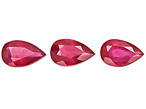 Red Mahaleo Ruby 8X5mm Pear Faceted Cut Gemstones Set Of 3 3.50Ctw