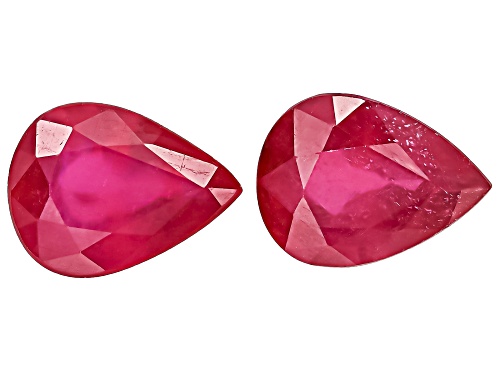 Photo of Red Mahaleo Ruby 8X6mm Pear Faceted Cut Gemstones Matched Pair 2.50Ctw