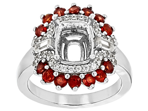 Semi-Mount Red Garnet Rhodium Over Sterling Silver Ring - Size 8