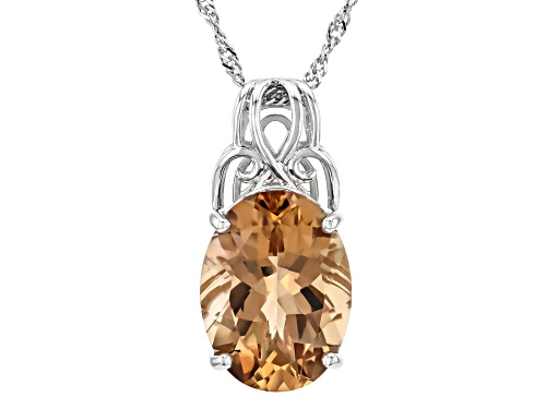 Champagne Quartz Oval 16x12mm Rhodium Over Sterling Silver Pendant with Chain 6.50ctw