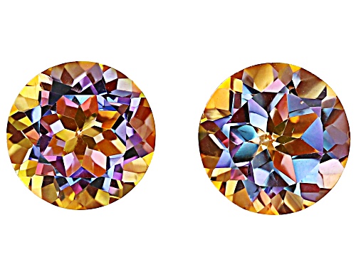 Multi-color Northern Light Quartz 8mm Round faceted Cut Gemstones Matched Pair 3CTW