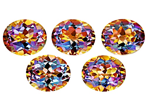 Multi-color Northern Light Quartz 12x10mm Oval faceted Cut Gemstones set of 5 22.50CTW