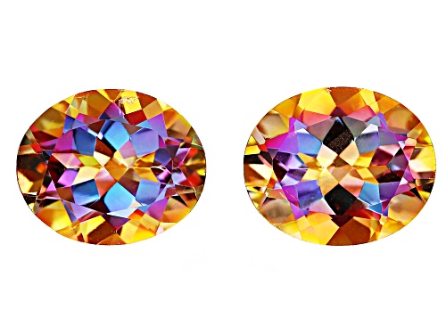 Multi-color Northern Light Quartz 12x10mm Oval faceted Cut Gemstones Matched Pair 8.50CTW