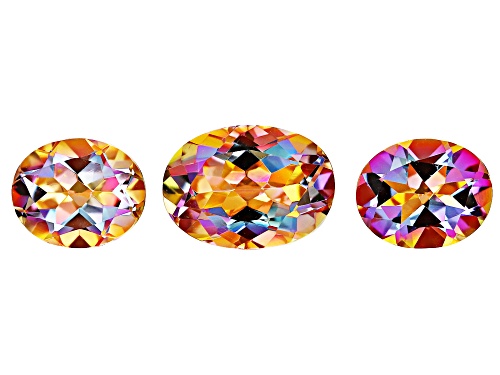 Multi-color Northern Light Quartz 14x10mm=1 pc,11x9=2pcs Oval faceted Cut Gemstones Set of 3 11CTW