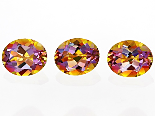 Multi-Color Northern Light Quartz 11x9mm Oval Faceted Cut Gemstones Set of 3 10.50CTW