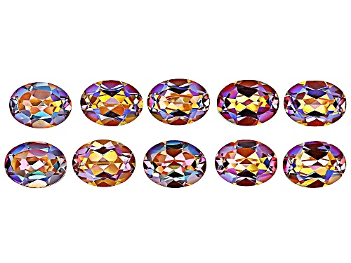 Photo of Multi-Color Northern Light Quartz 8x6mm Oval Faceted Cut Gemstones Set of 10 10CTW