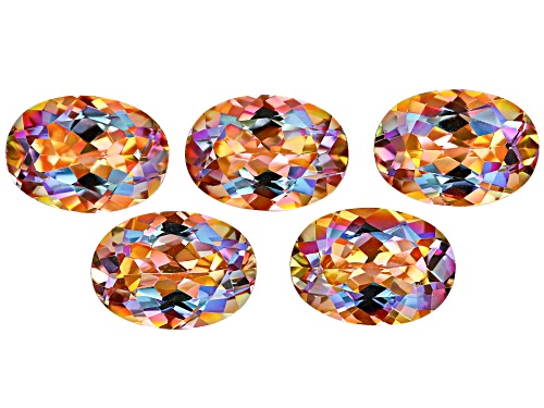 Multi-Color Northern Light Quartz 14x10mm Oval Faceted Cut Gemstones Set of 5 27CTW