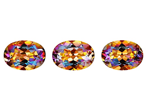 Multi-Color Northern Light Quartz 14x10mm Oval Faceted Cut Gemstones Set of 3 16CTW